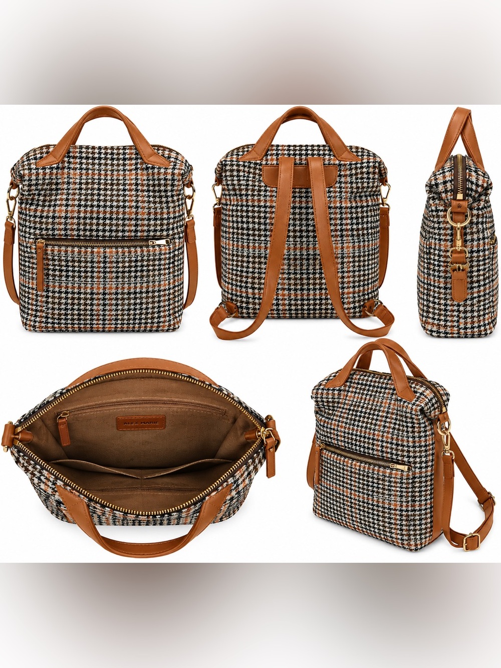 a new day Tan & Black Houndstooth Convertible Backpack Tote